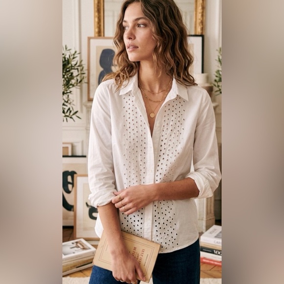 Boden Tops - Boden $140 Size S White Eyelet Button Down | Embroidered Cutout Shirt.